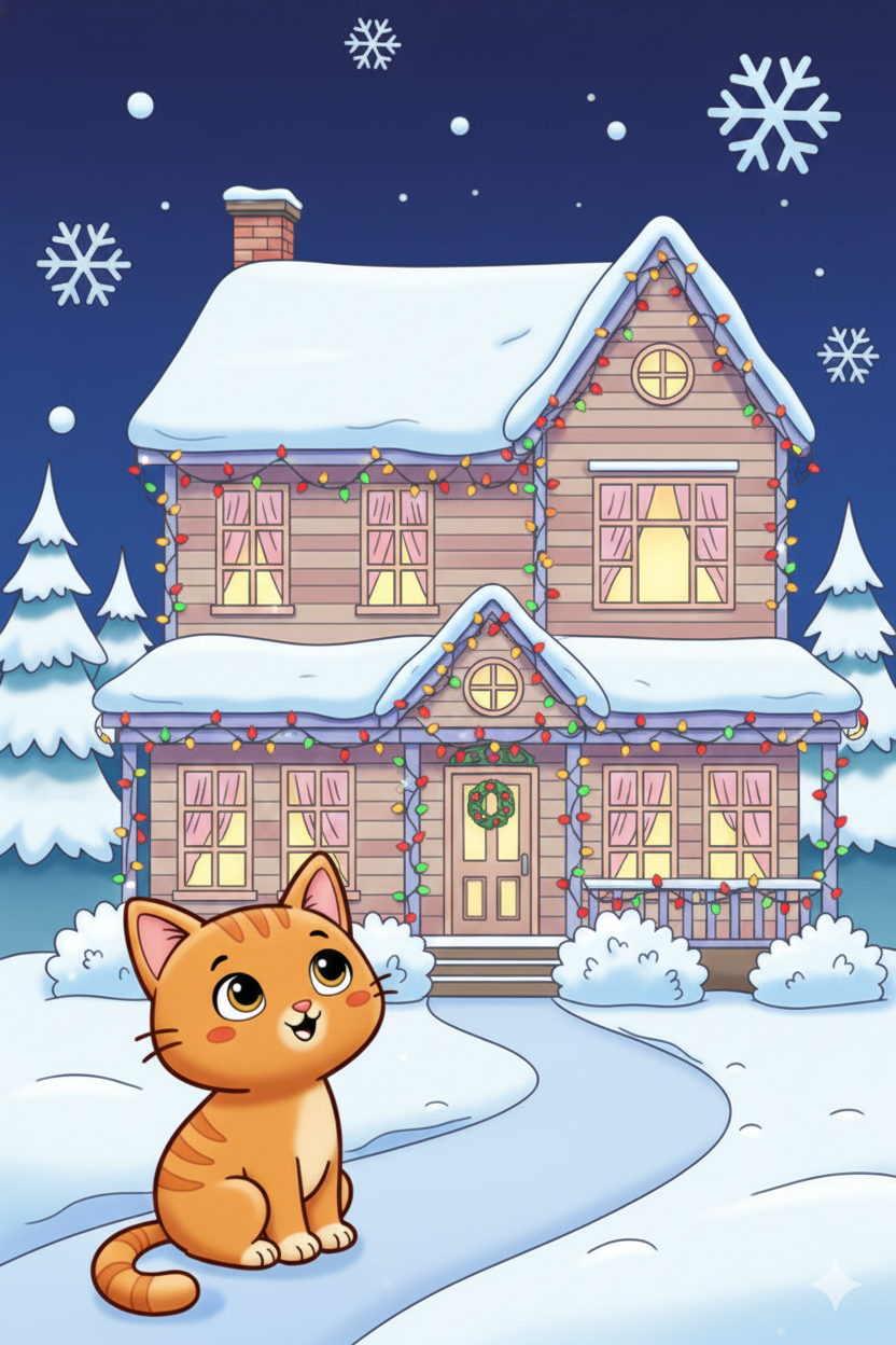 Nuggis mirando luces de navidad de noche, imagen a color