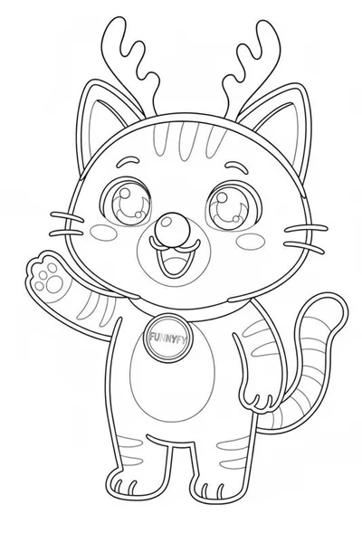 Nuggis dressed up with reindeer antlers and a red nose, line drawing