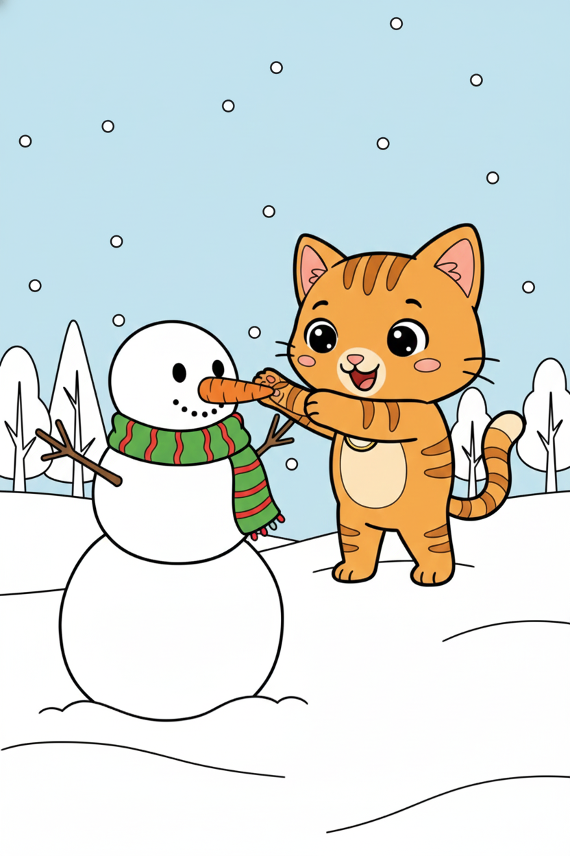 Nuggis construyendo un muñeco de nieve, imagen a color