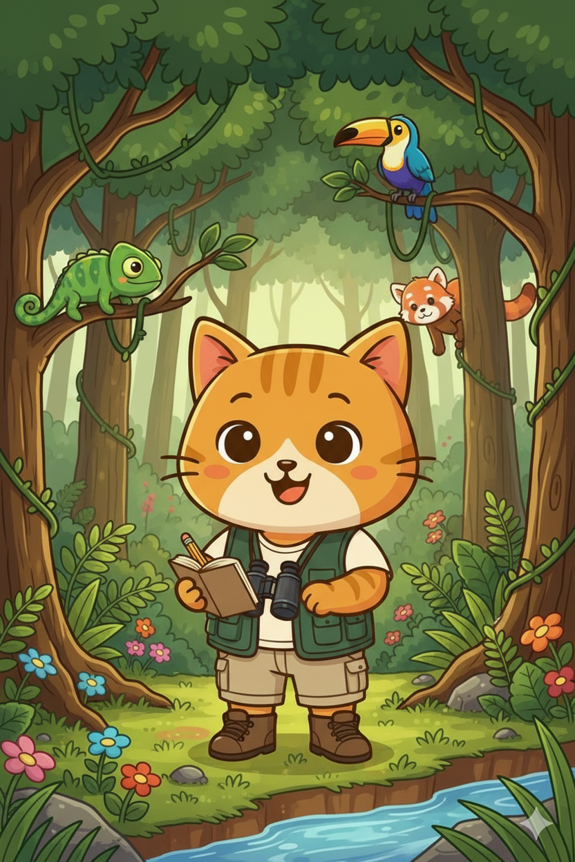 Nuggis en el Bosque explorando un entorno mágico con árboles y flores