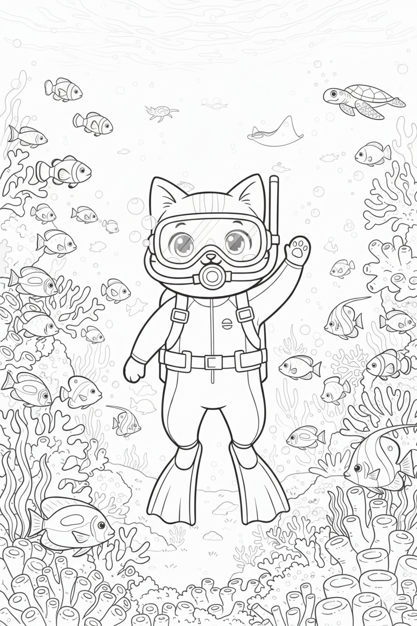 Nuggis Buceando en el océano con peces y corales