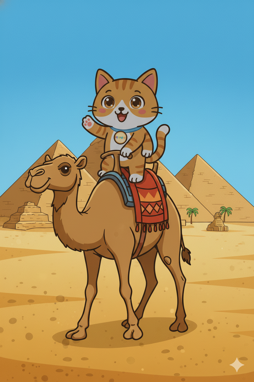 Nuggis en Egipto frente a las pirámides