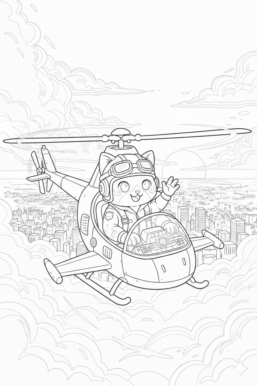 Nuggis en Helicóptero sobrevolando la ciudad