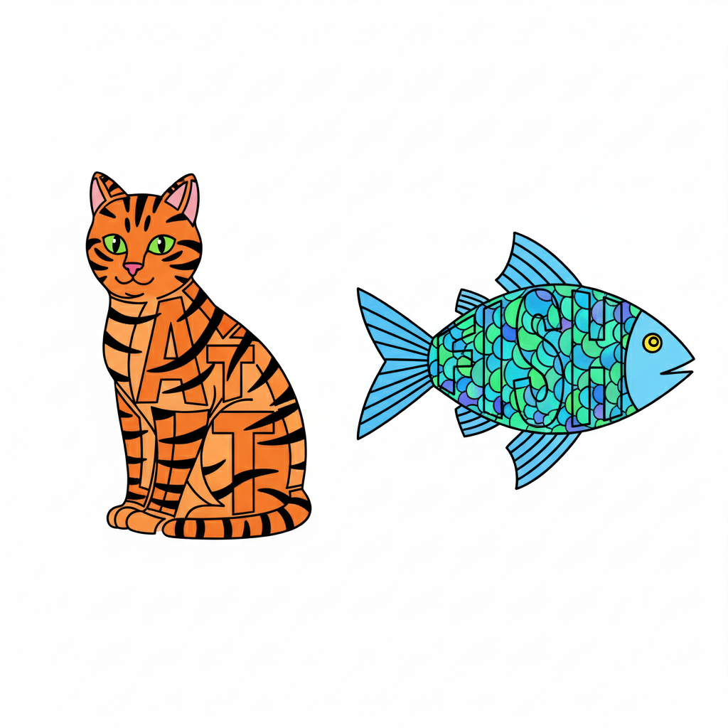 Animales tipográficos coloreados para que parezcan los animales reales