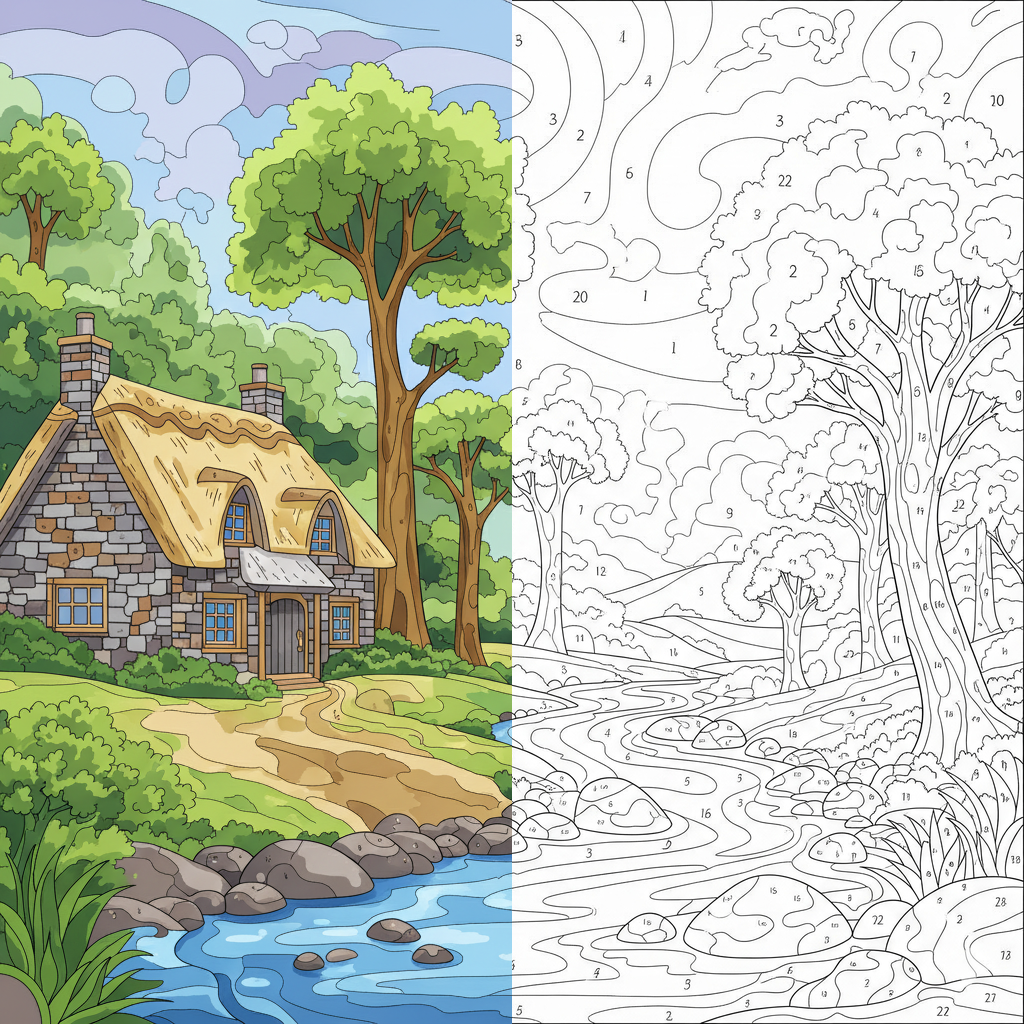 Colorea por Número: Paisaje Complejo