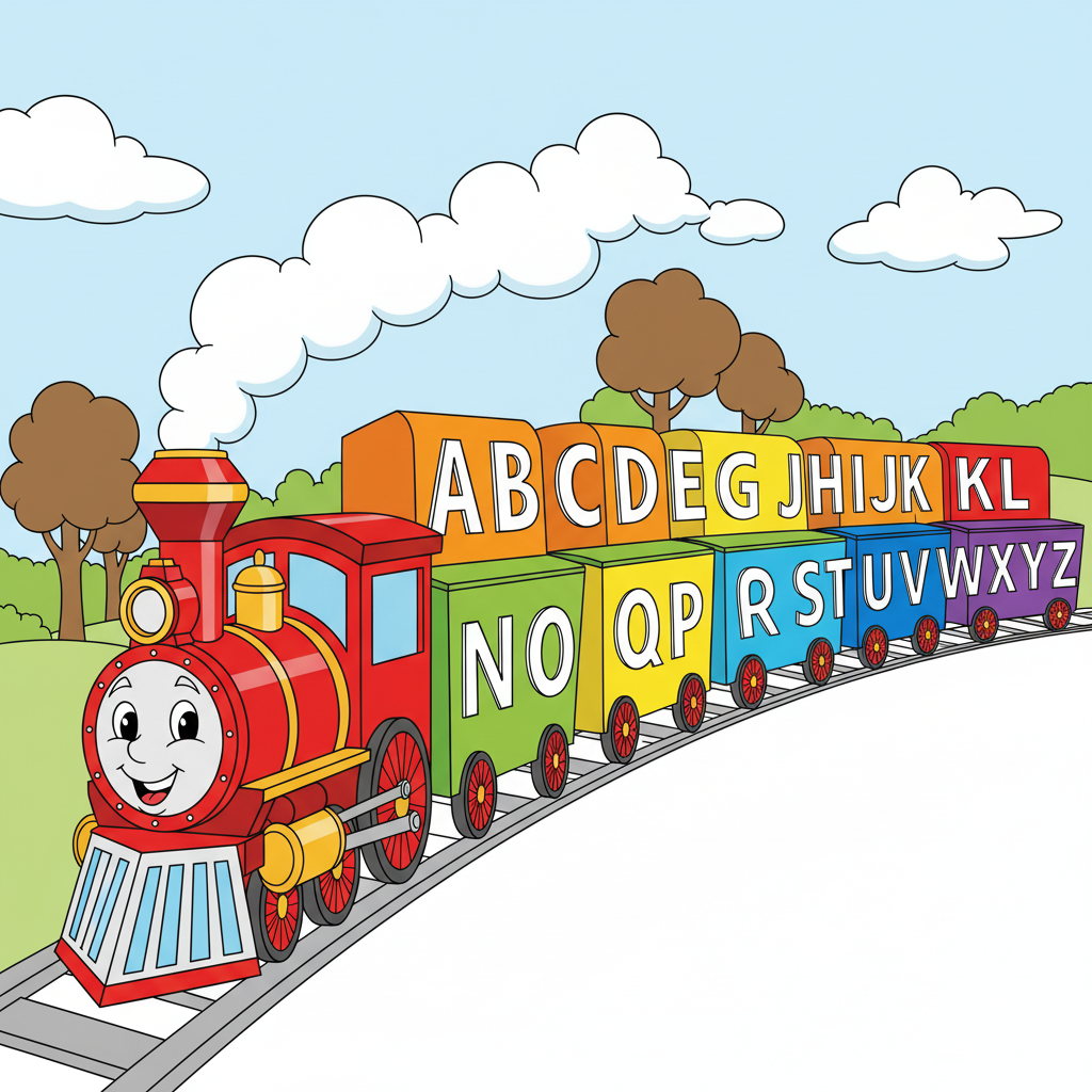 Tren del abecedario coloreado con vagones de múltiples colores