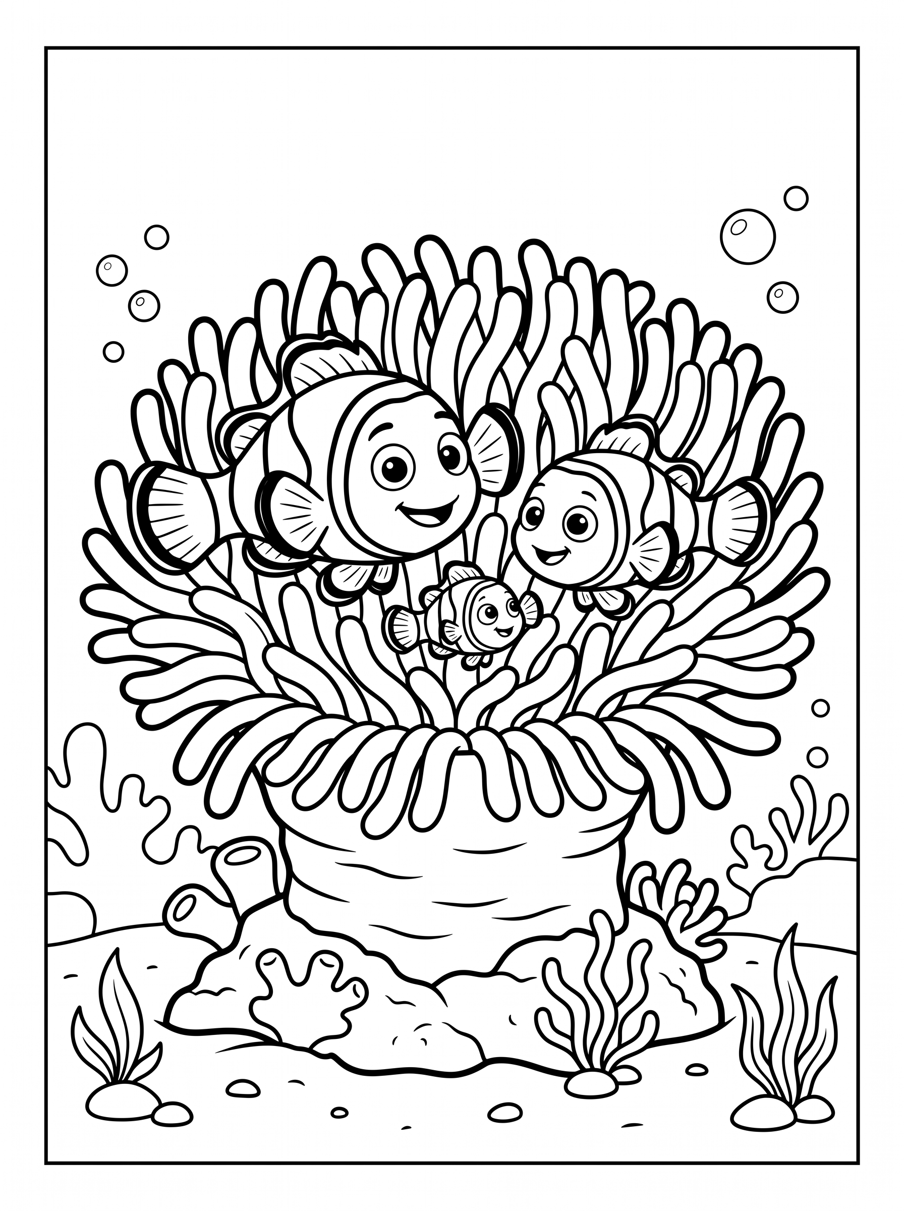 Clownfish in an Anemone coloring page