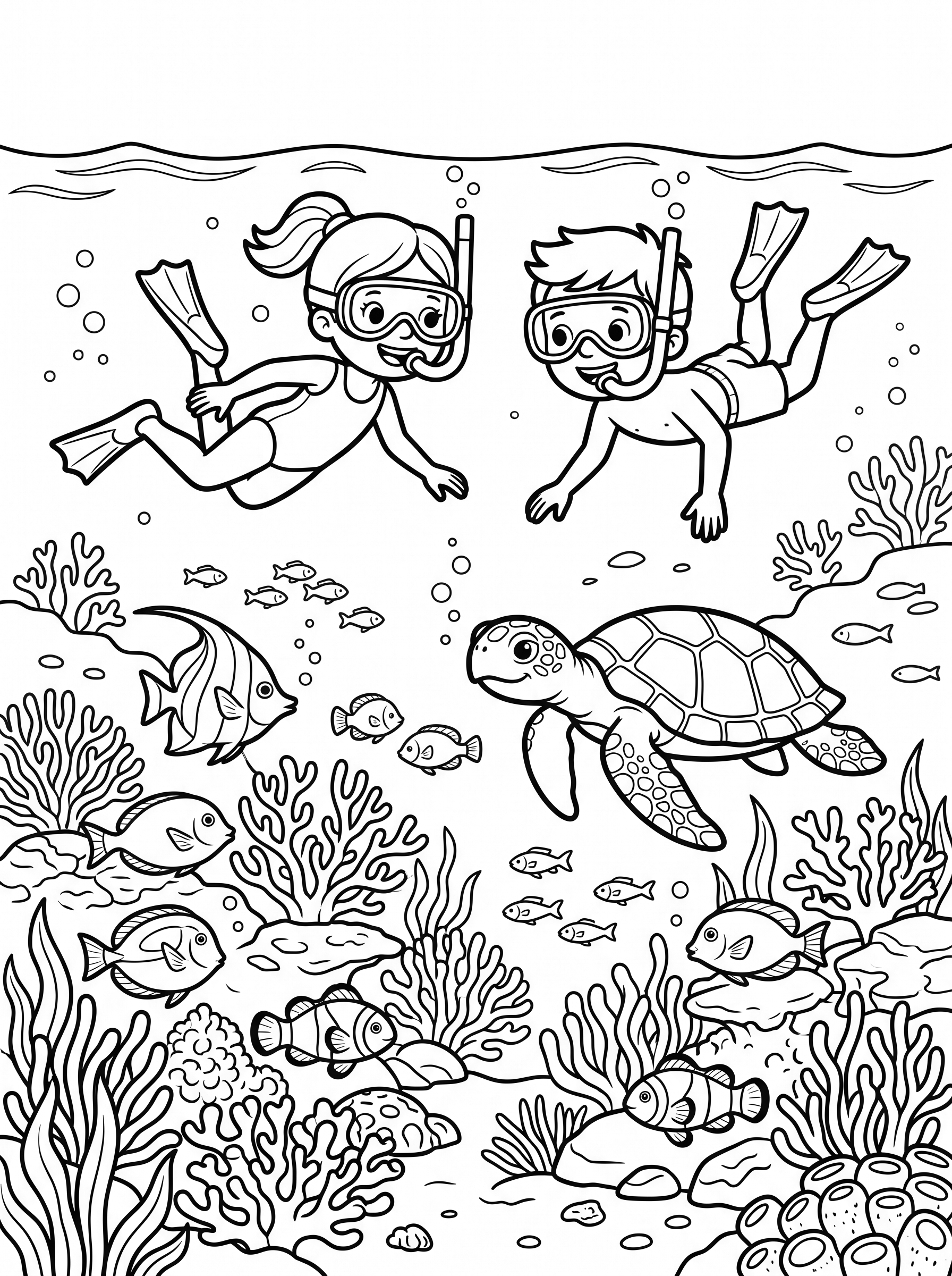 Kids Snorkeling coloring page