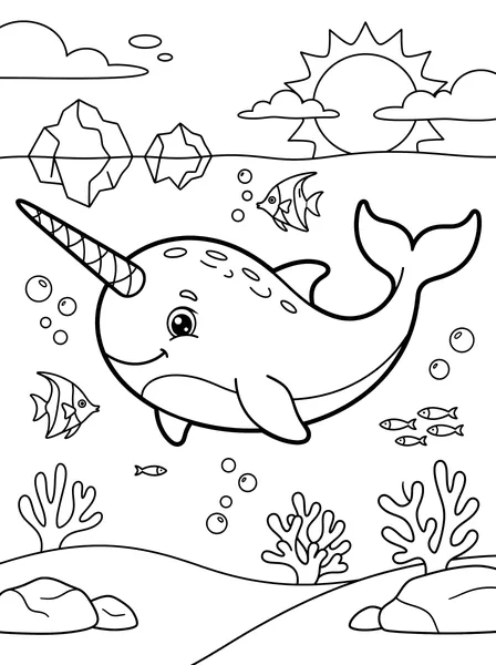 Narwhal in the Sea coloring page