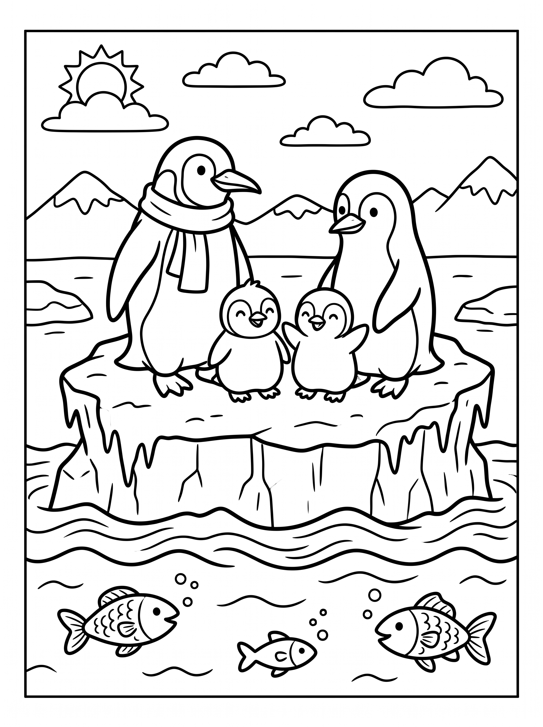 Penguins on the Ice coloring page