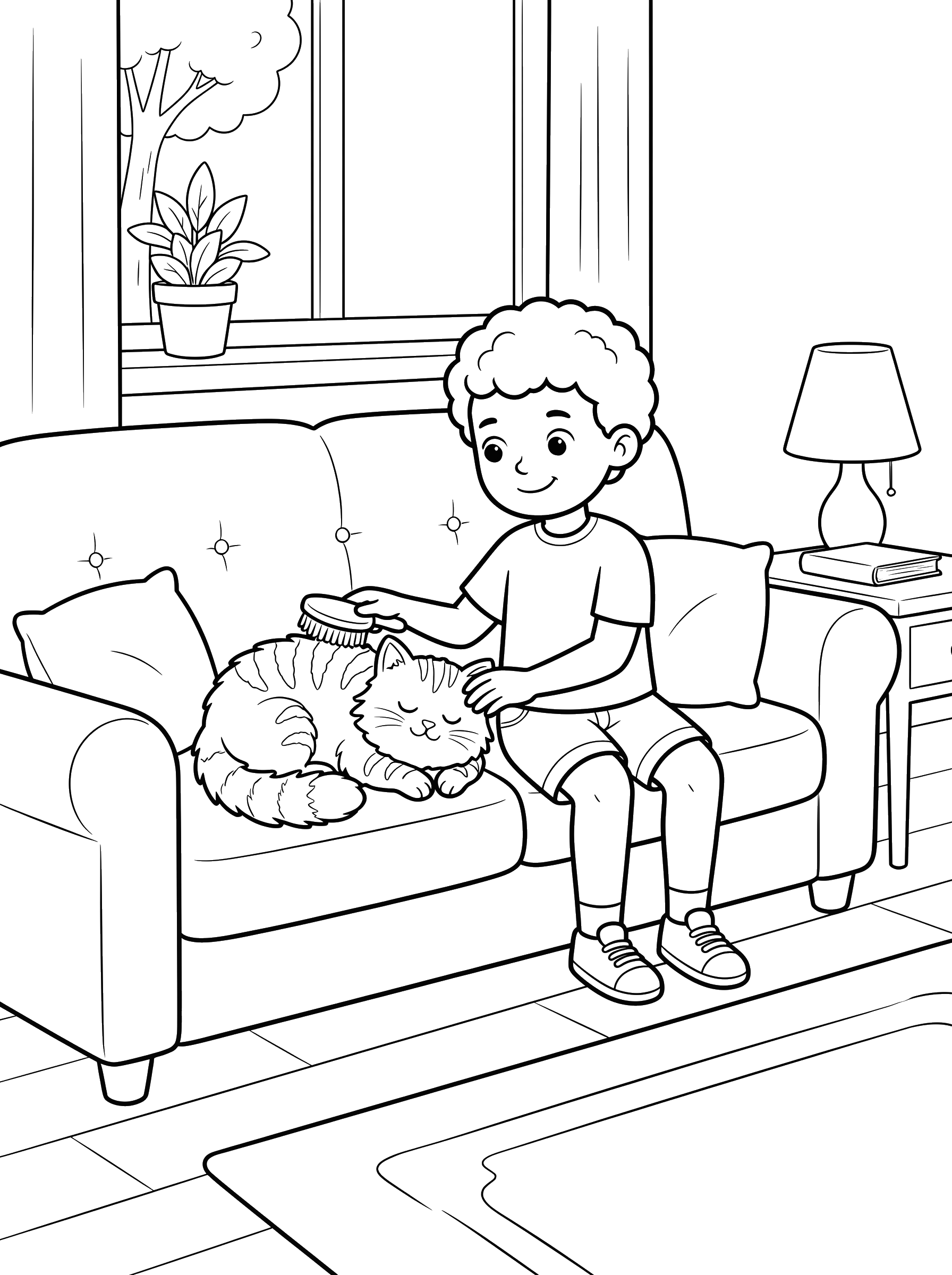 Brushing the Cat coloring page