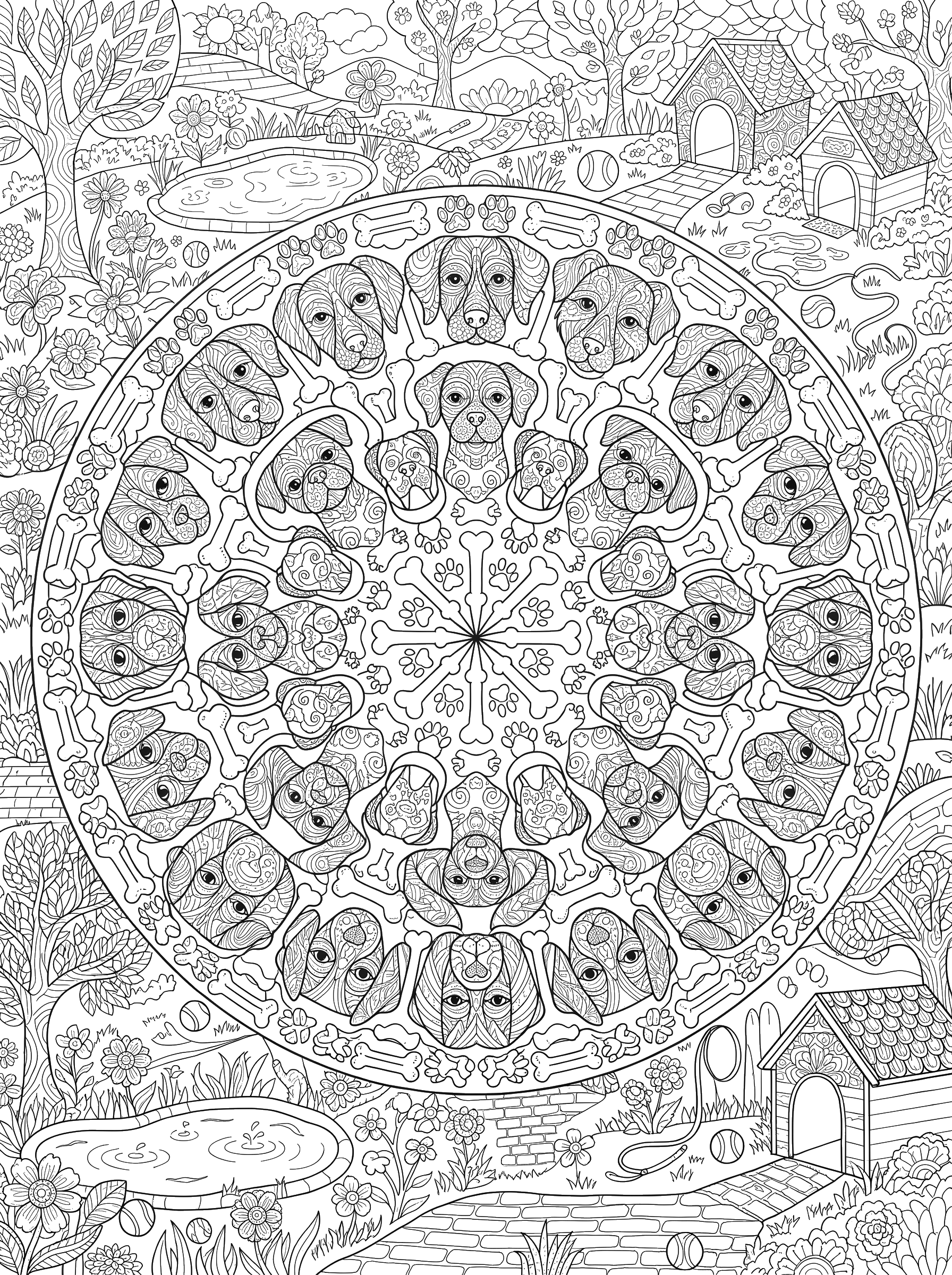 Dog Breeds Mandala coloring page