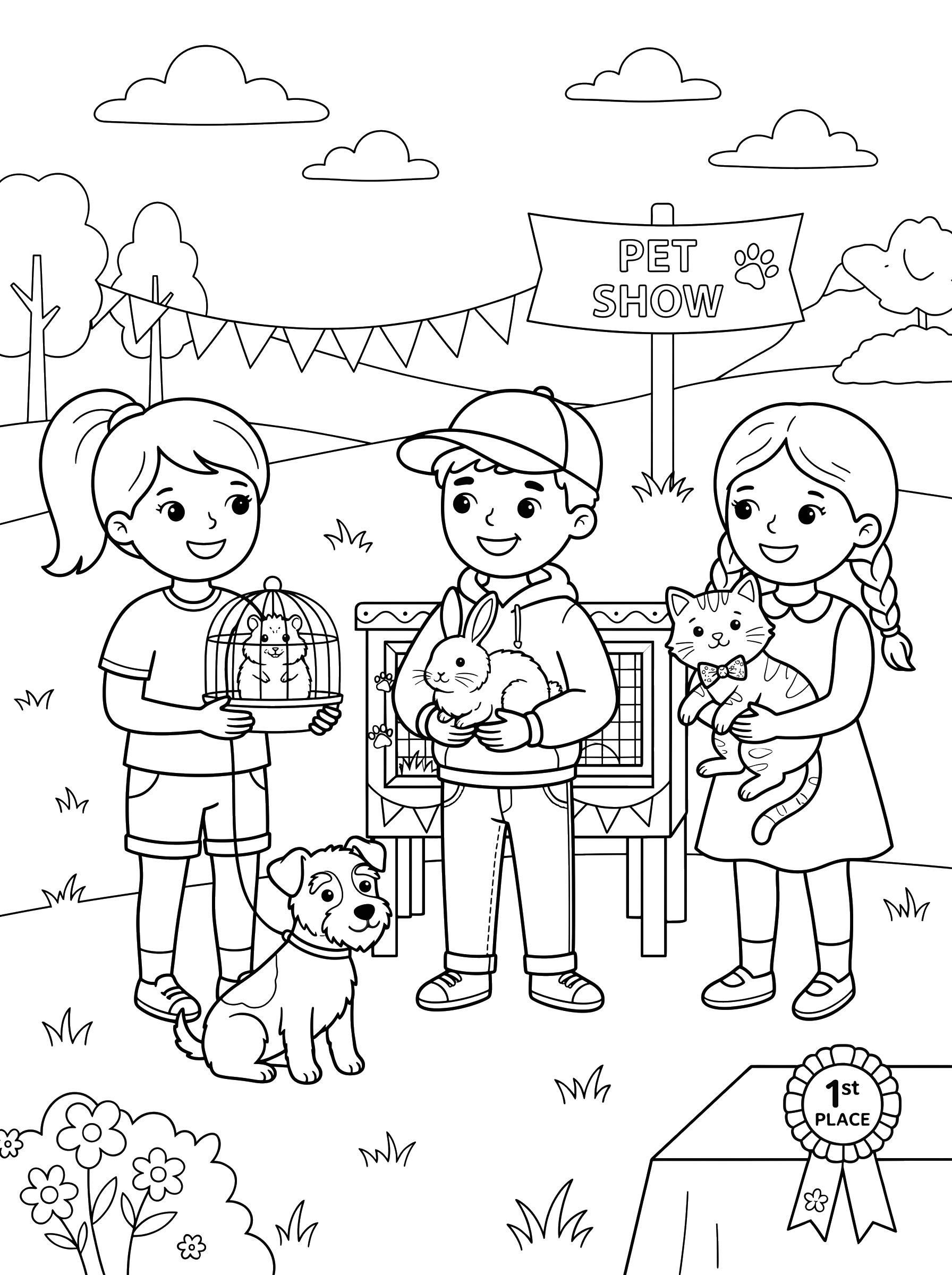 Kids' Pet Show coloring page