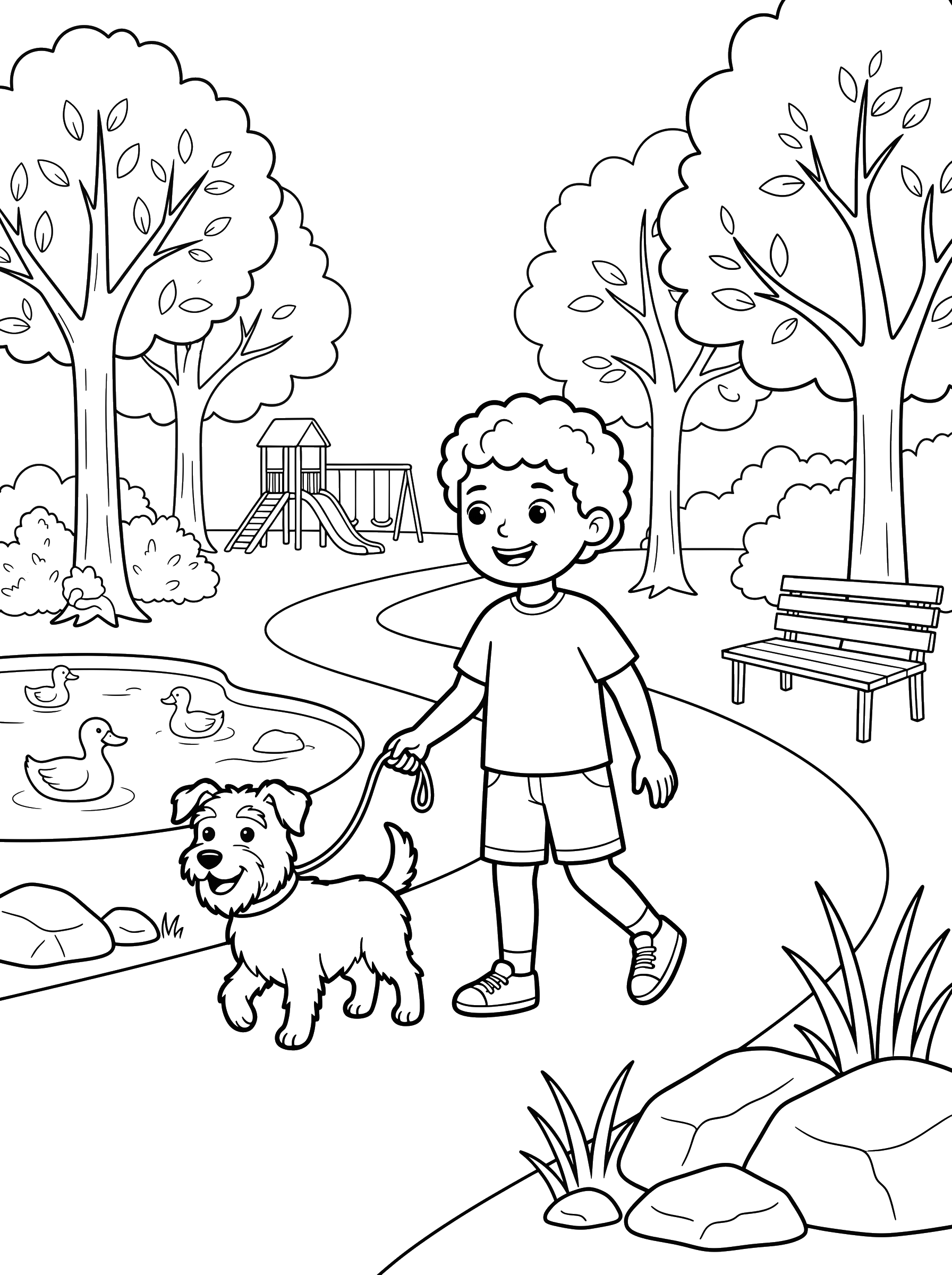 Walking the Dog in the Park coloring page