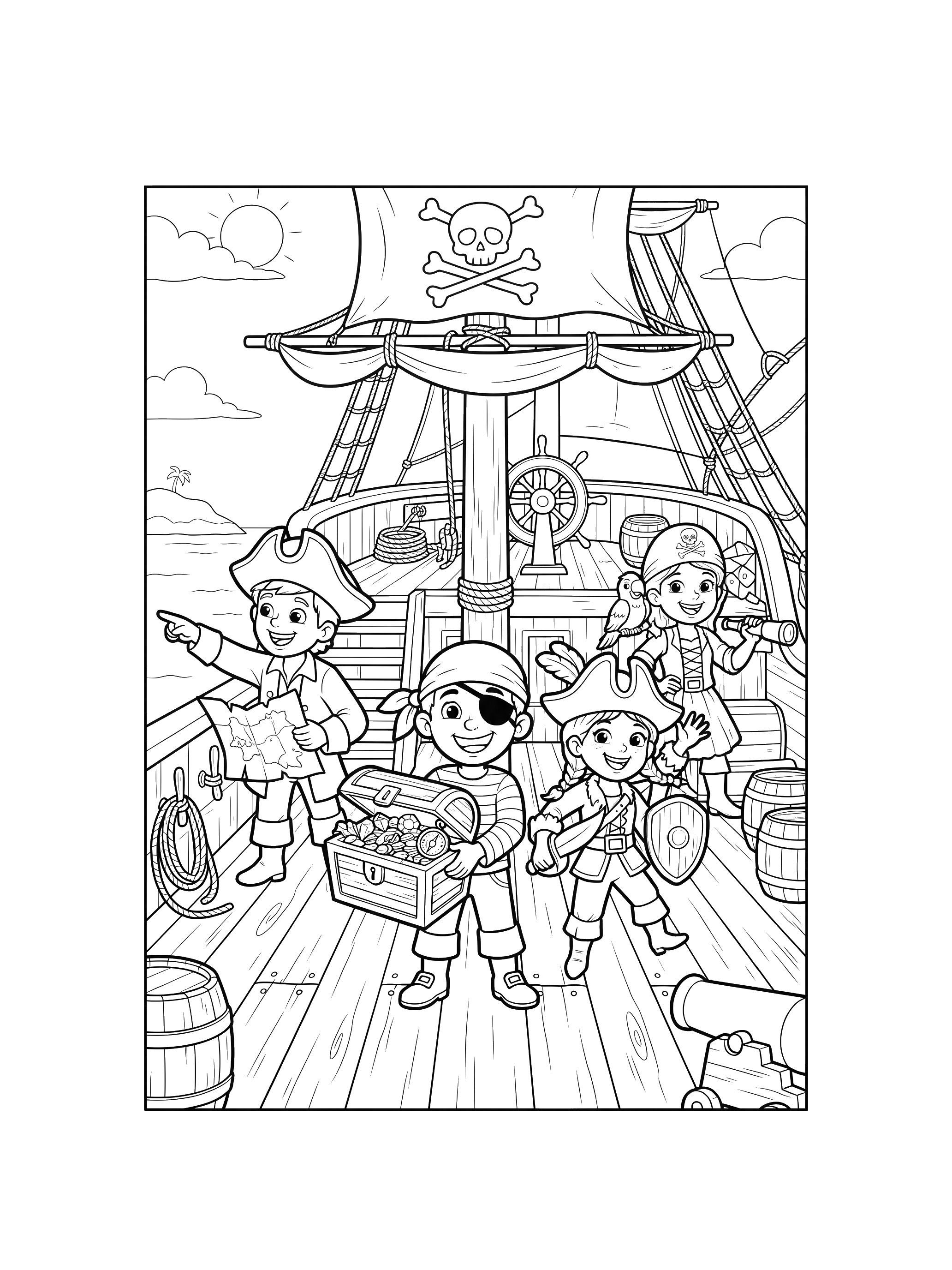 Pirate Crew on Deck coloring page