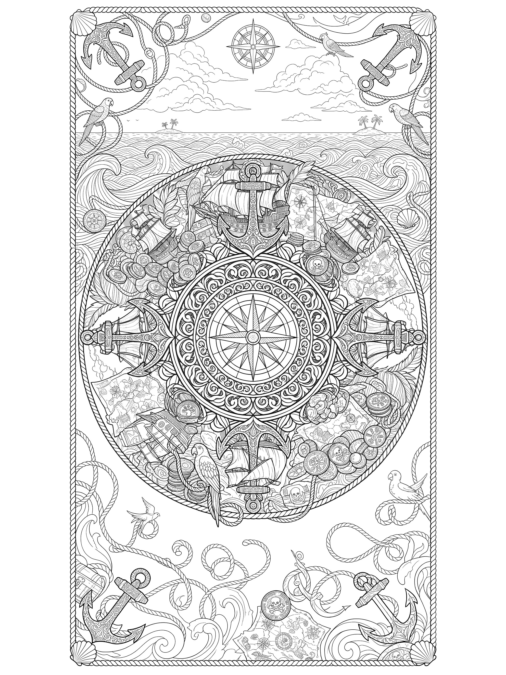Pirate Treasure Mandala coloring page
