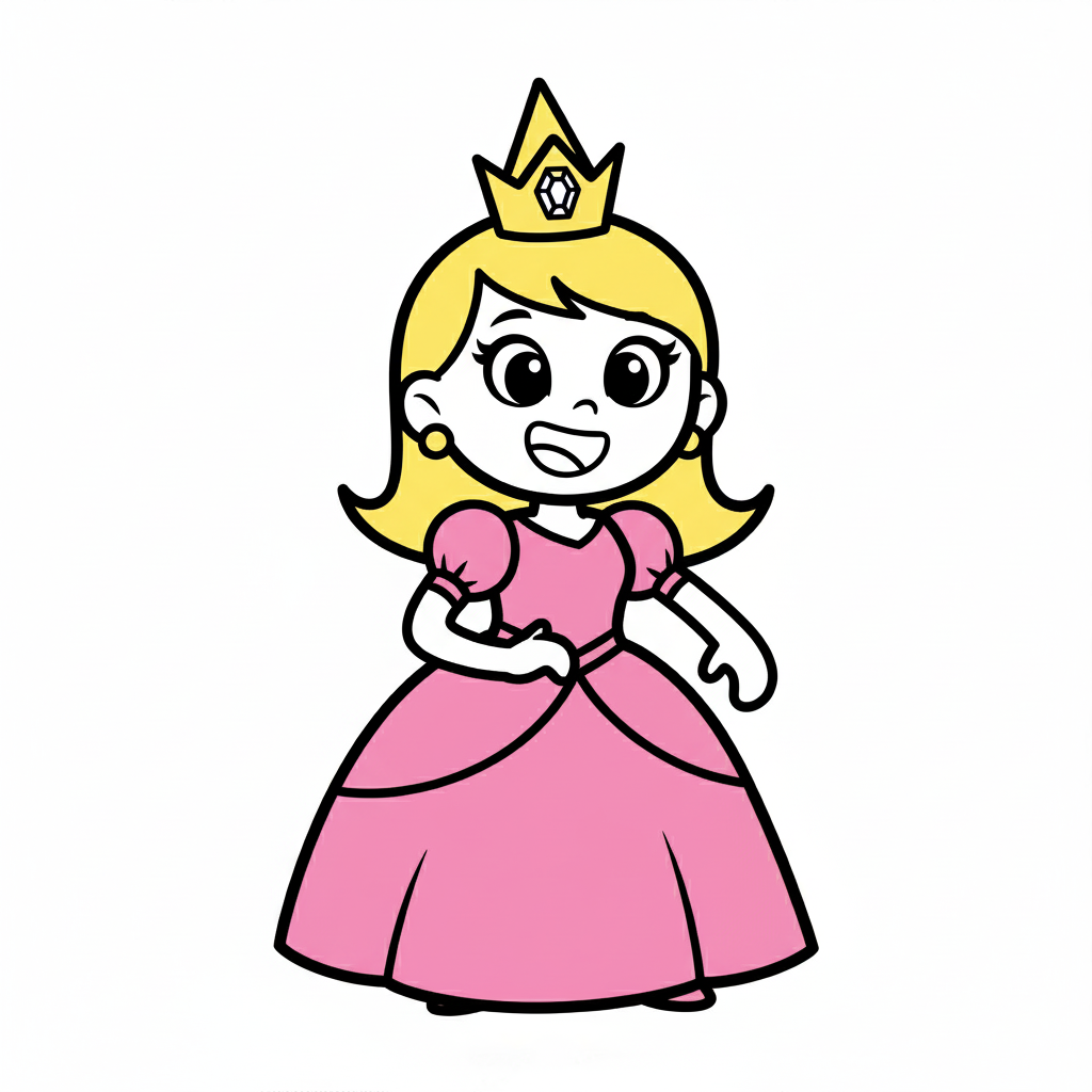 Princesa coloreada con un vestido rosa y corona dorada