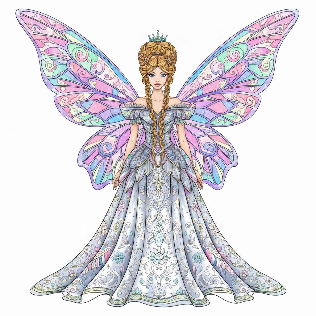Reina de las Hadas coloreada con efectos de luz y colores iridiscentes