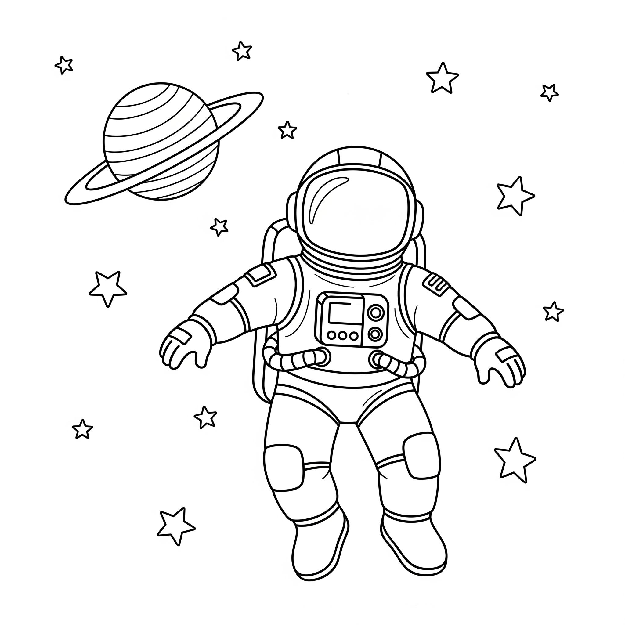 Astronauta flotando en el espacio con un planeta y estrellas