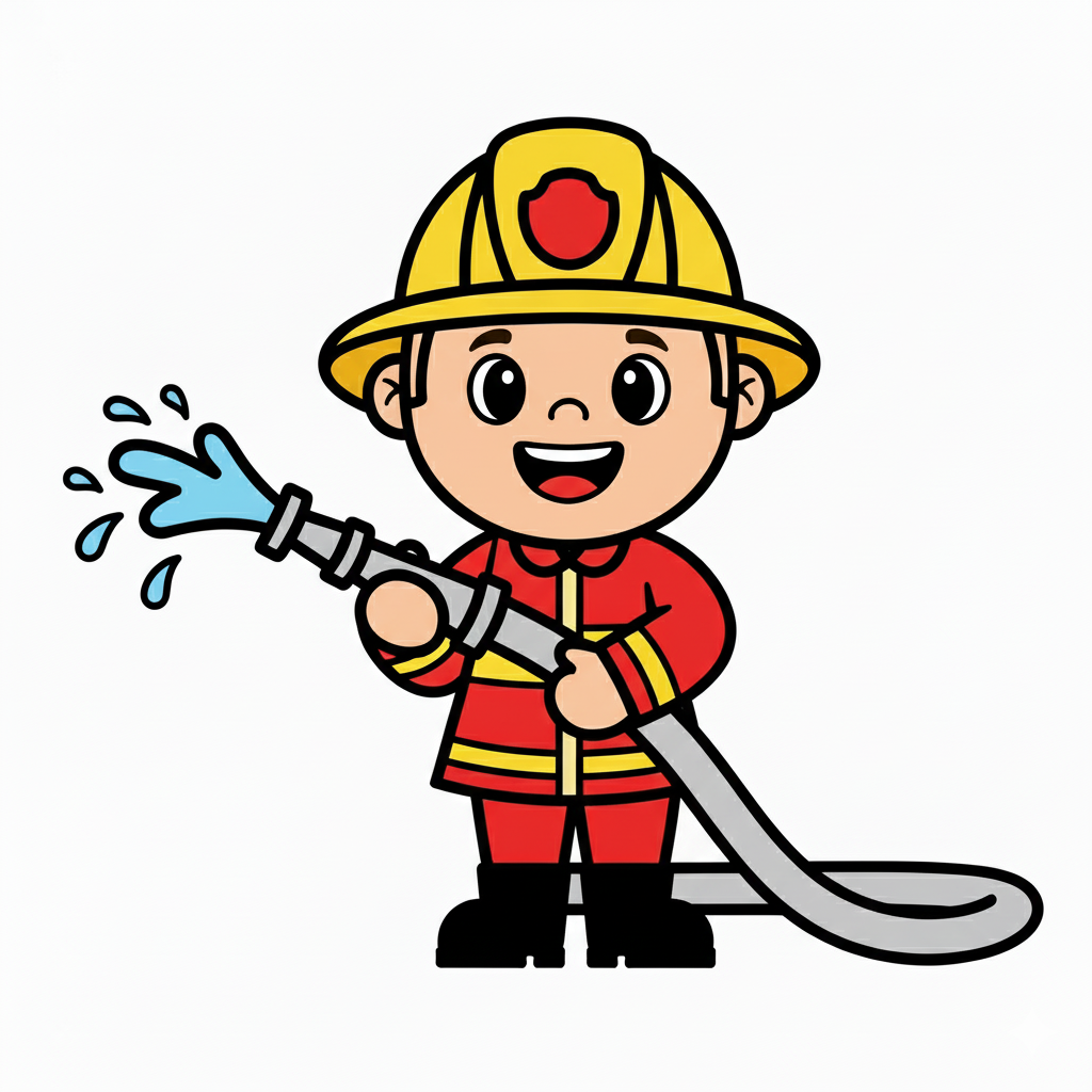 Bombero coloreado con traje amarillo y casco rojo