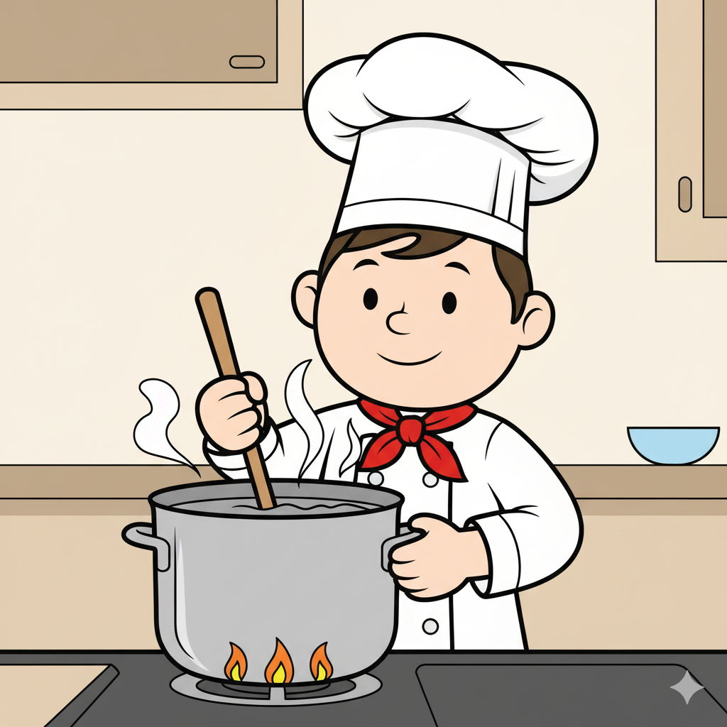 Chef coloreado con uniforme blanco y pañuelo rojo