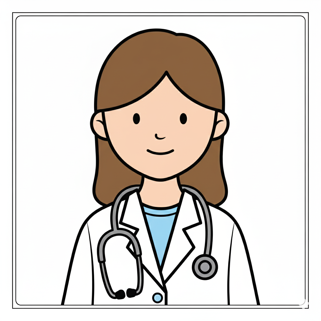 Doctora coloreada con bata blanca y ropa azul