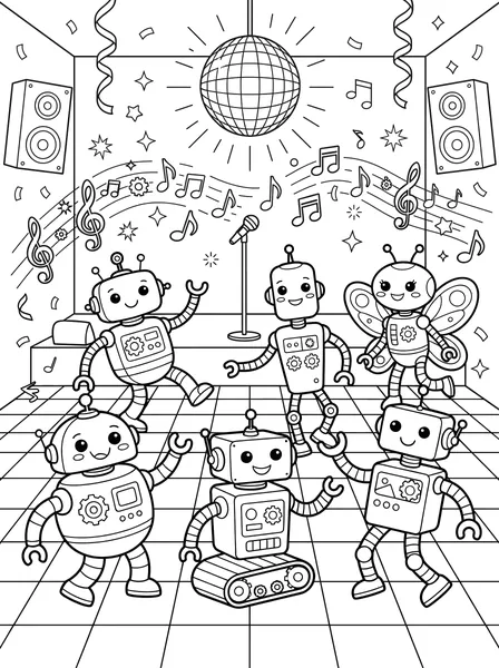 Dancing Robots coloring page