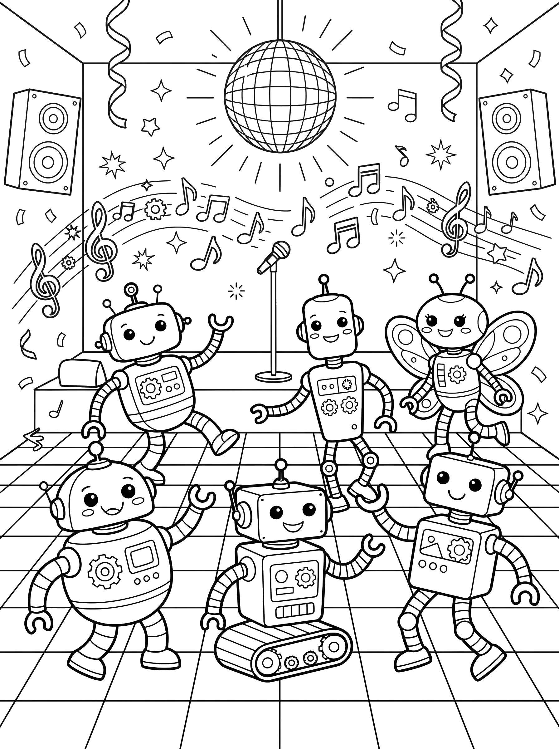 Dancing Robots coloring page