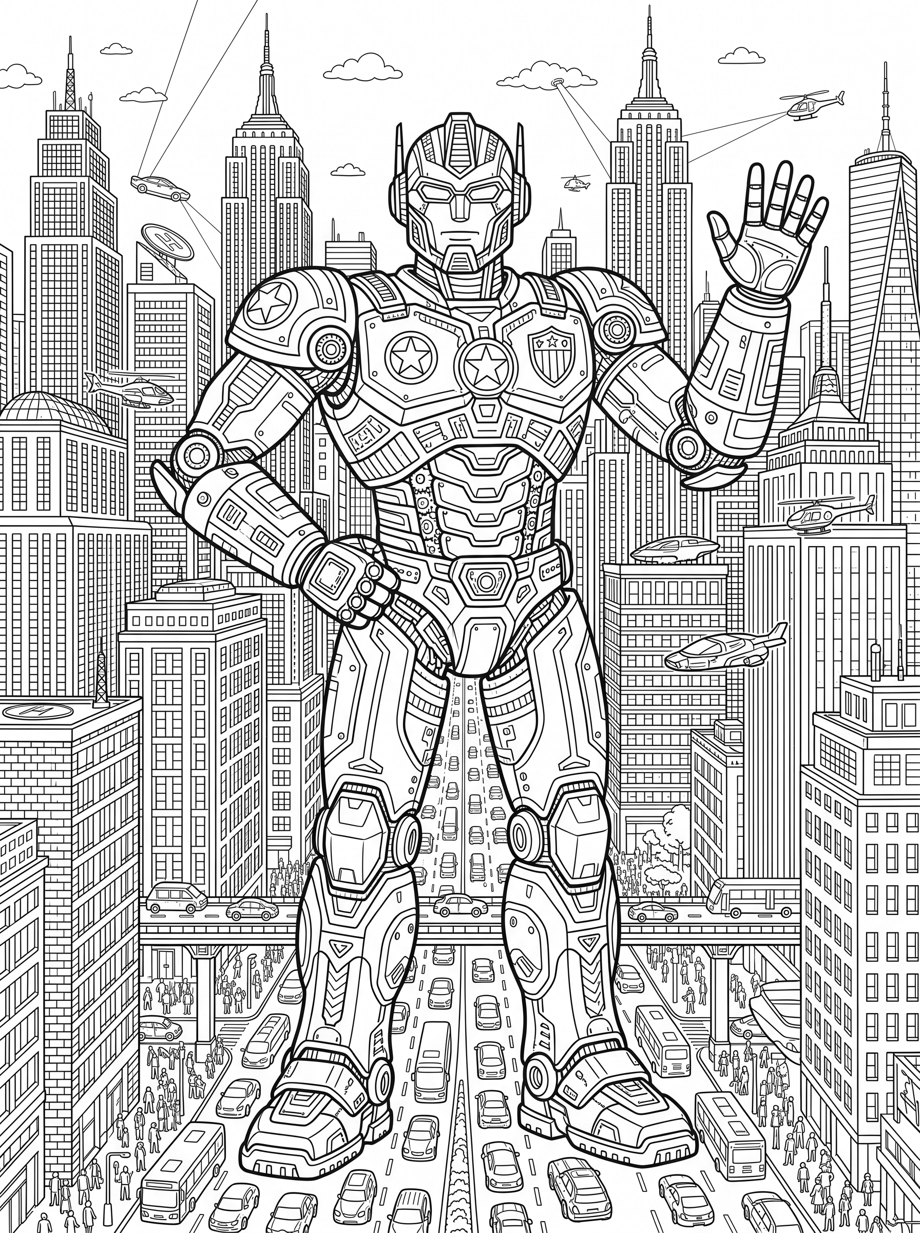 Giant Robot in the City coloring page