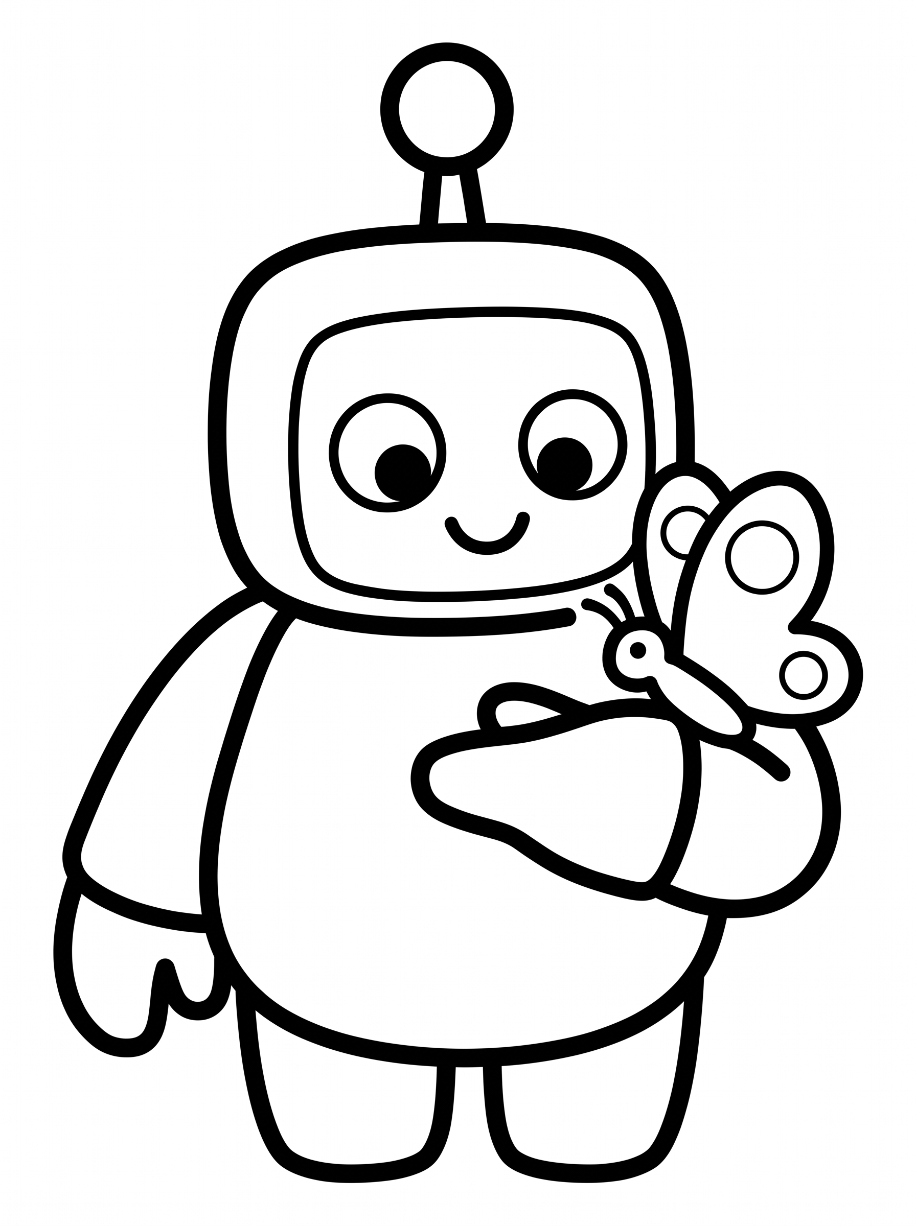 Little Robot and Butterfly coloring page