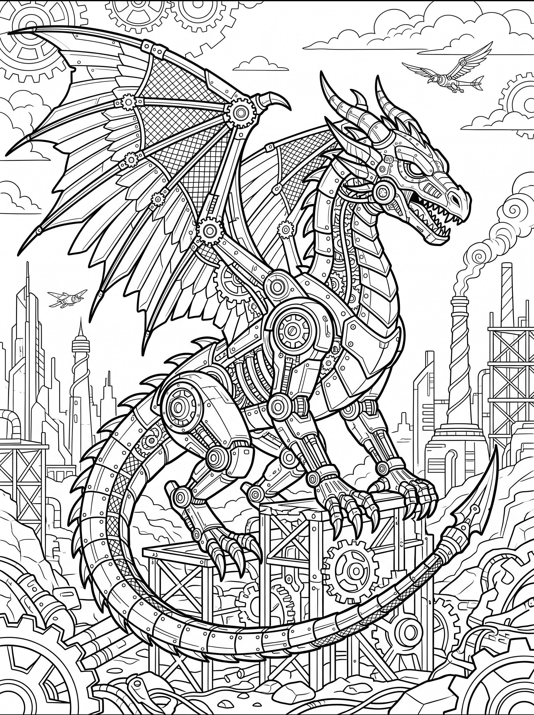 Mechanical Robot Dragon coloring page
