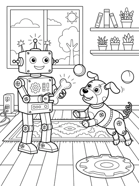 Robot and Dog Friends coloring page