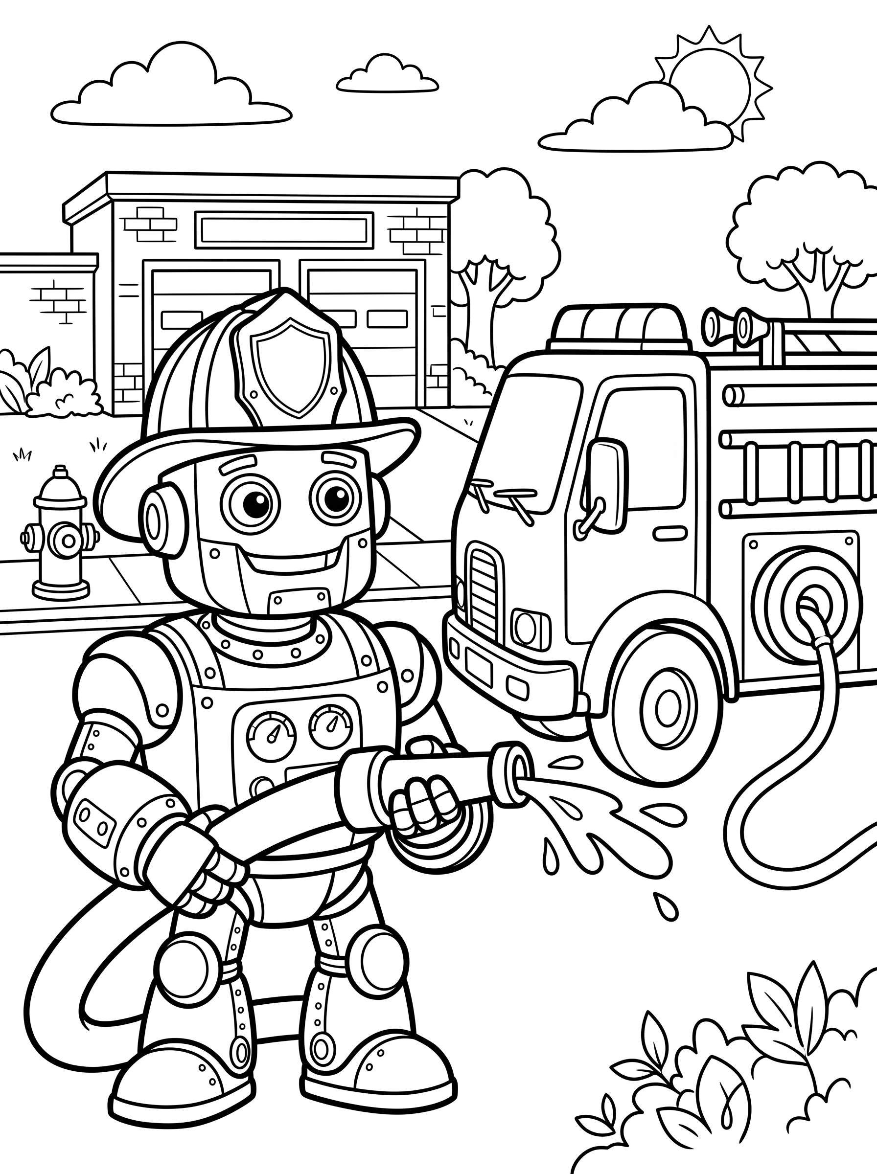 Robot Firefighter coloring page