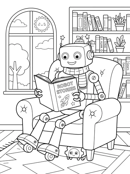 Robot Reading Time coloring page