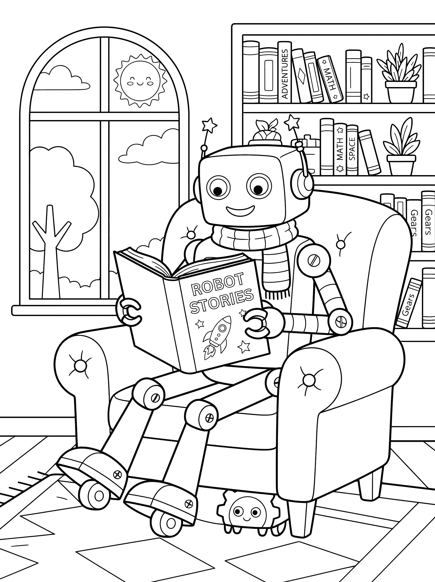 Robot Reading Time coloring page