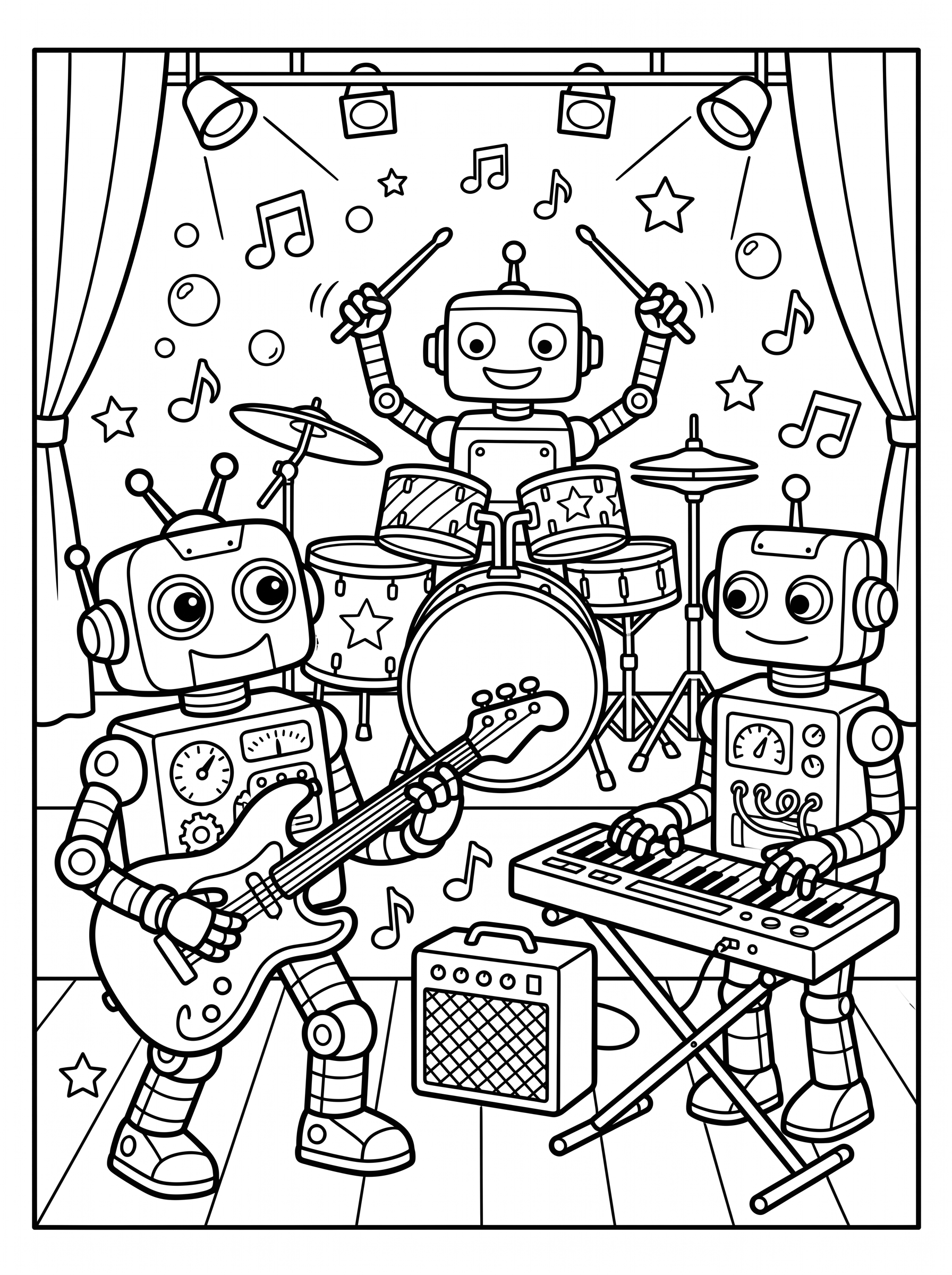 Robot Rock Band coloring page