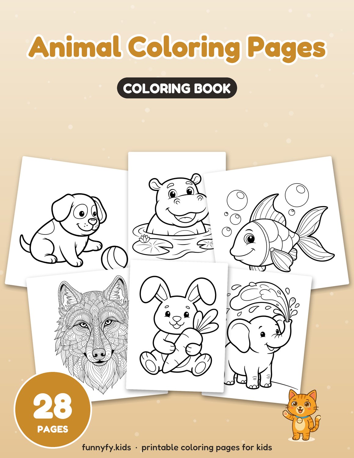 Animal printable coloring book cover