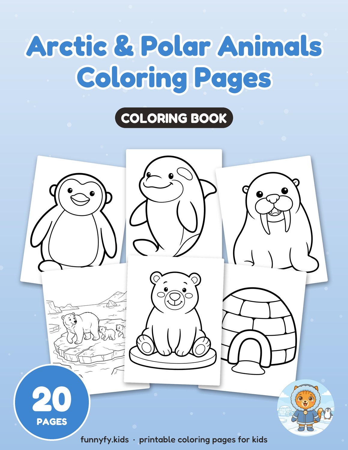 Arctic & Polar Animals printable coloring book cover