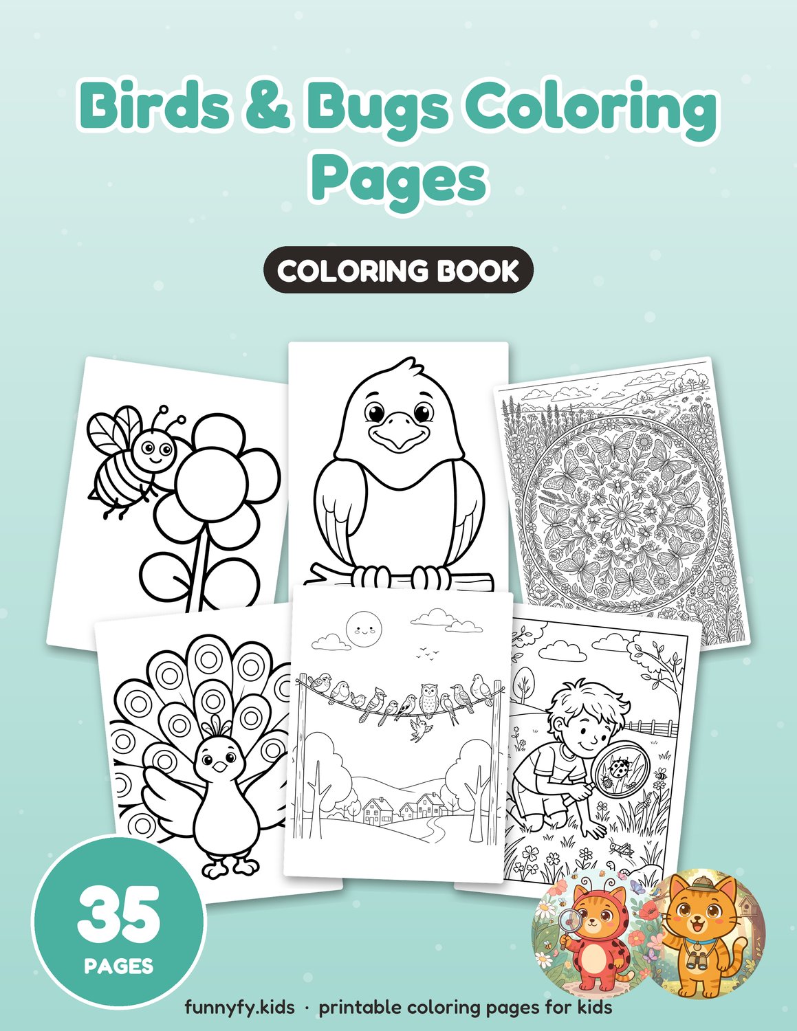 Birds & Bugs printable coloring book cover