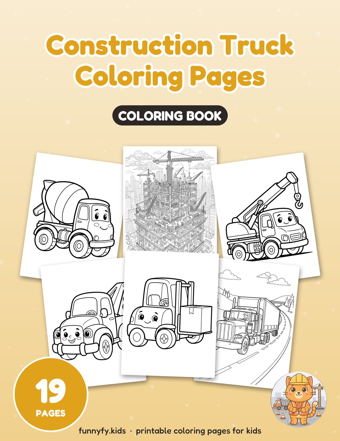 Construction Truck printable coloring book cover