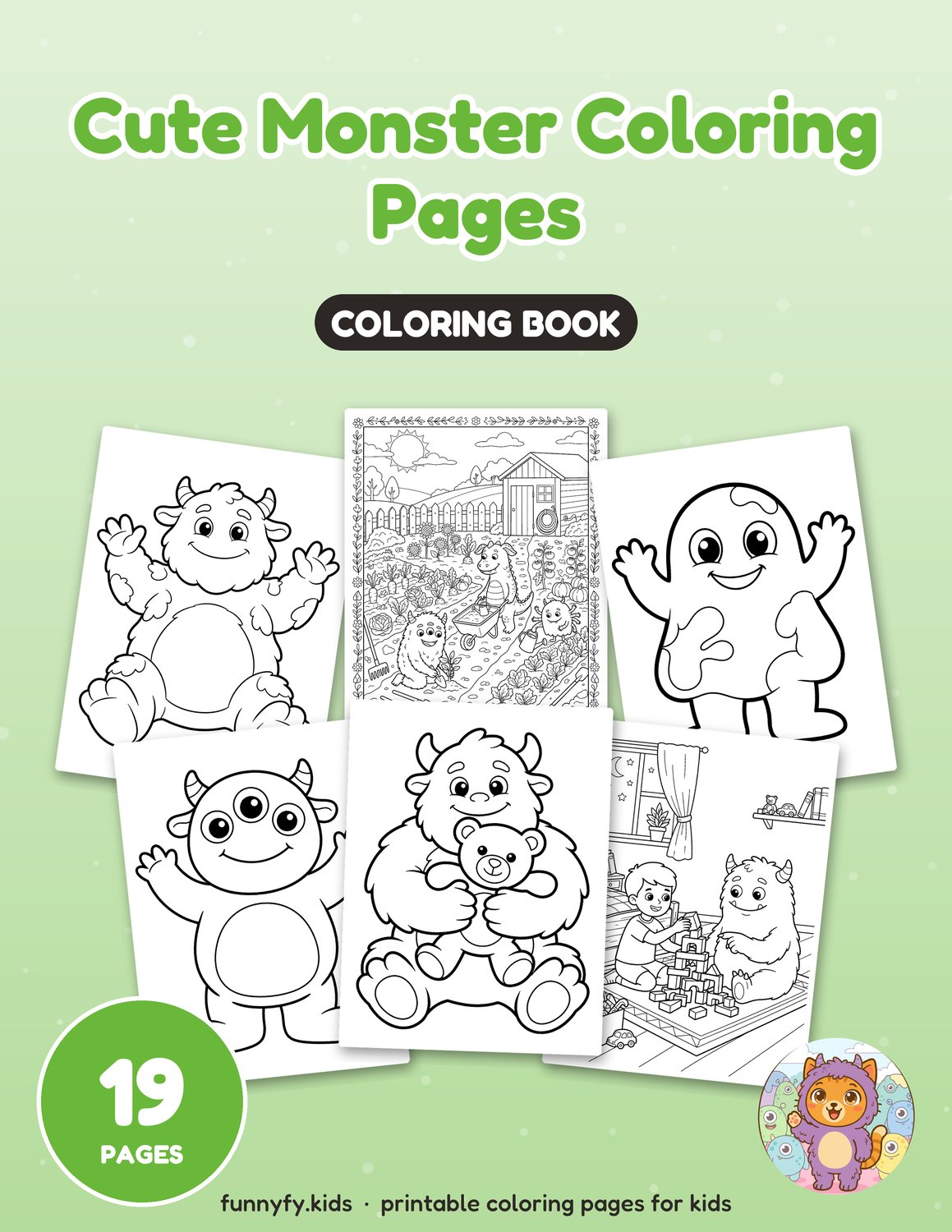 Cute Monster printable coloring book cover