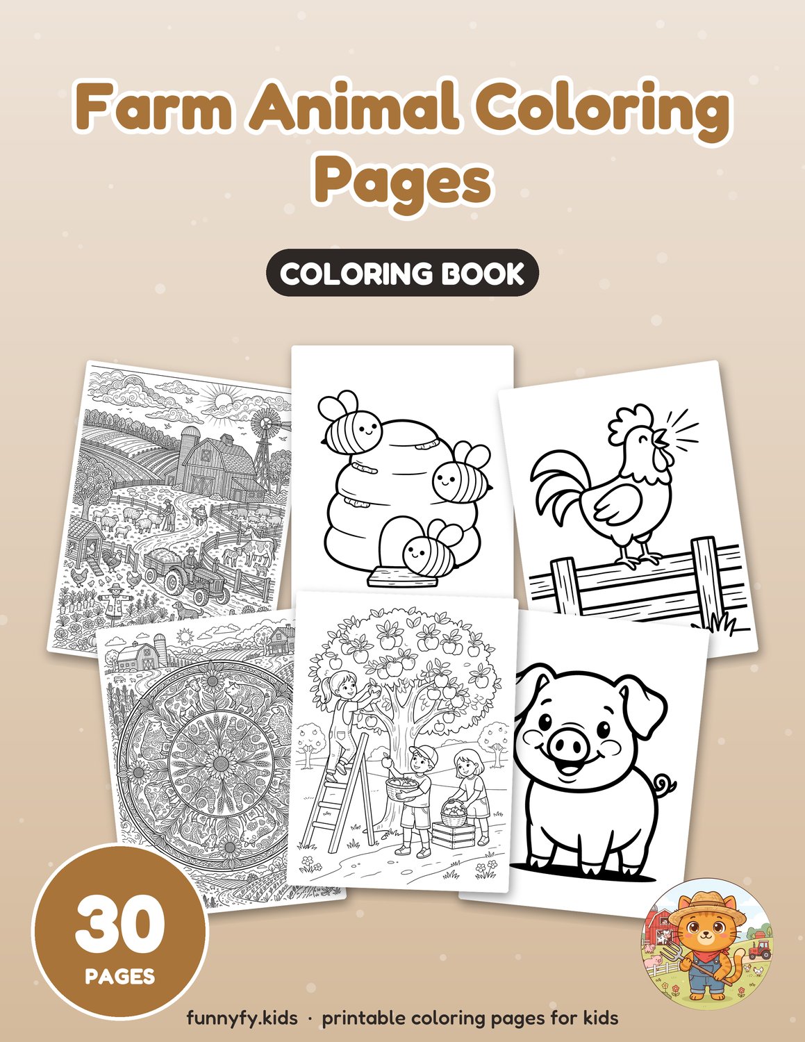 Farm Animal printable coloring book cover