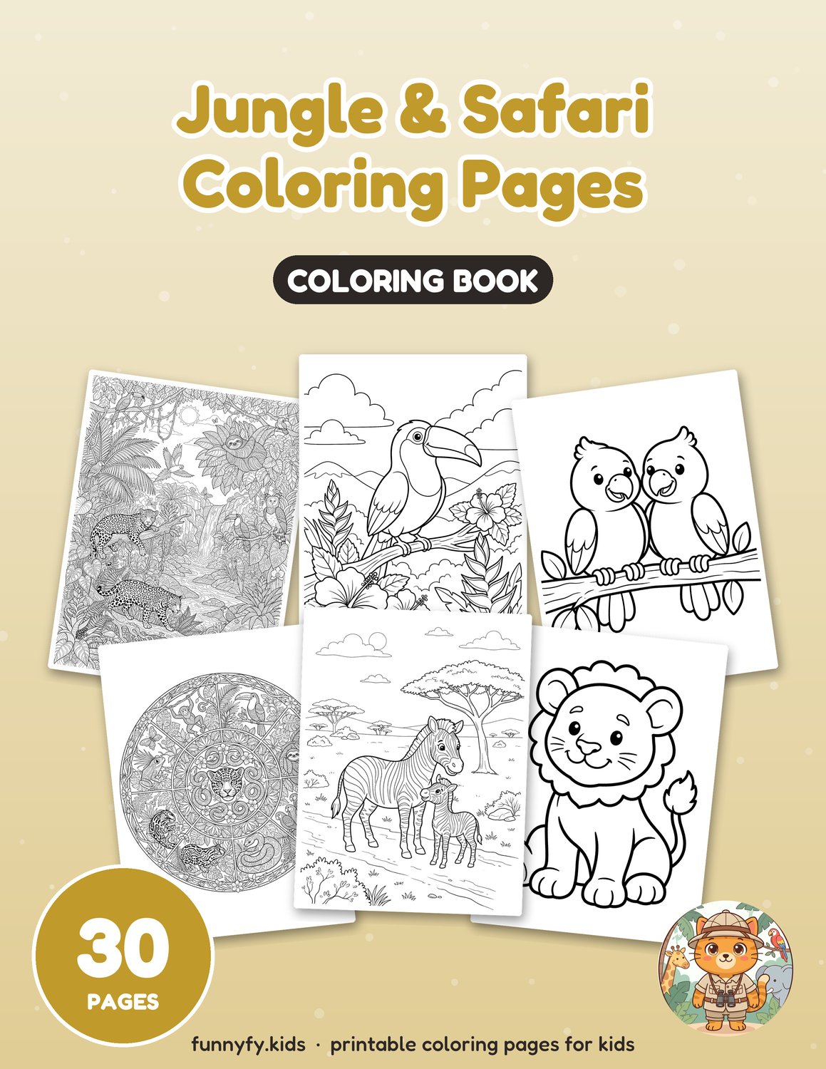 Jungle & Safari printable coloring book cover