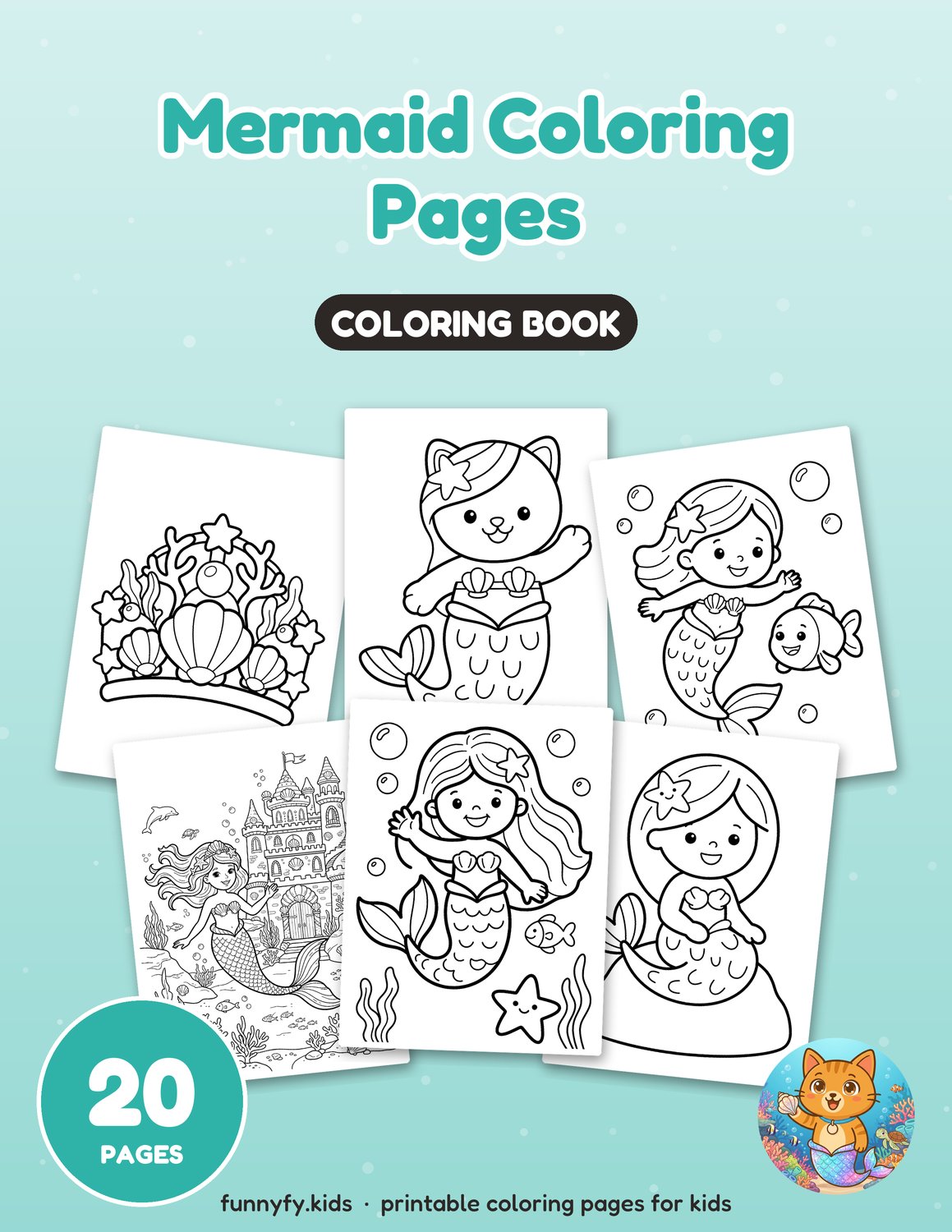 Mermaid printable coloring book cover