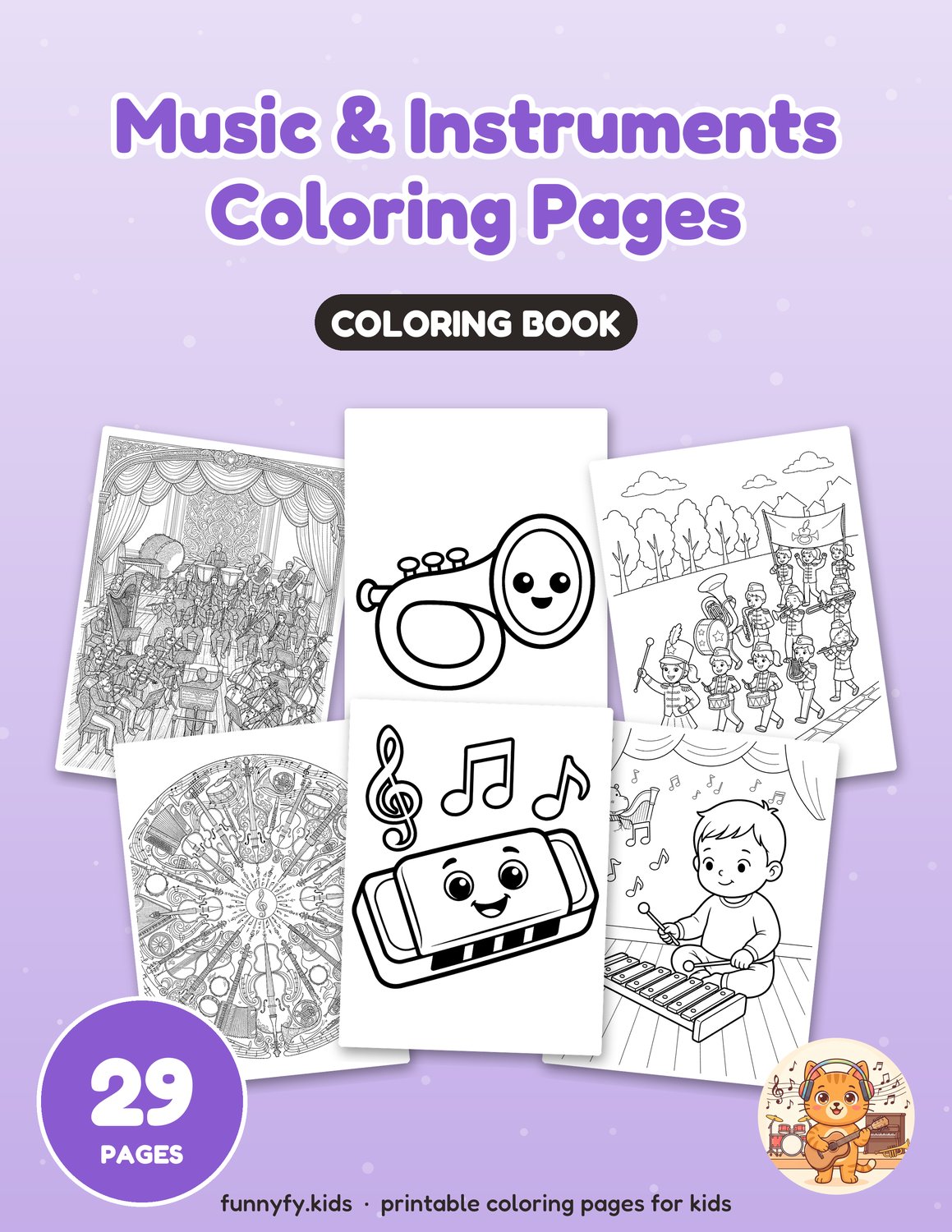Music & Instruments printable coloring book cover