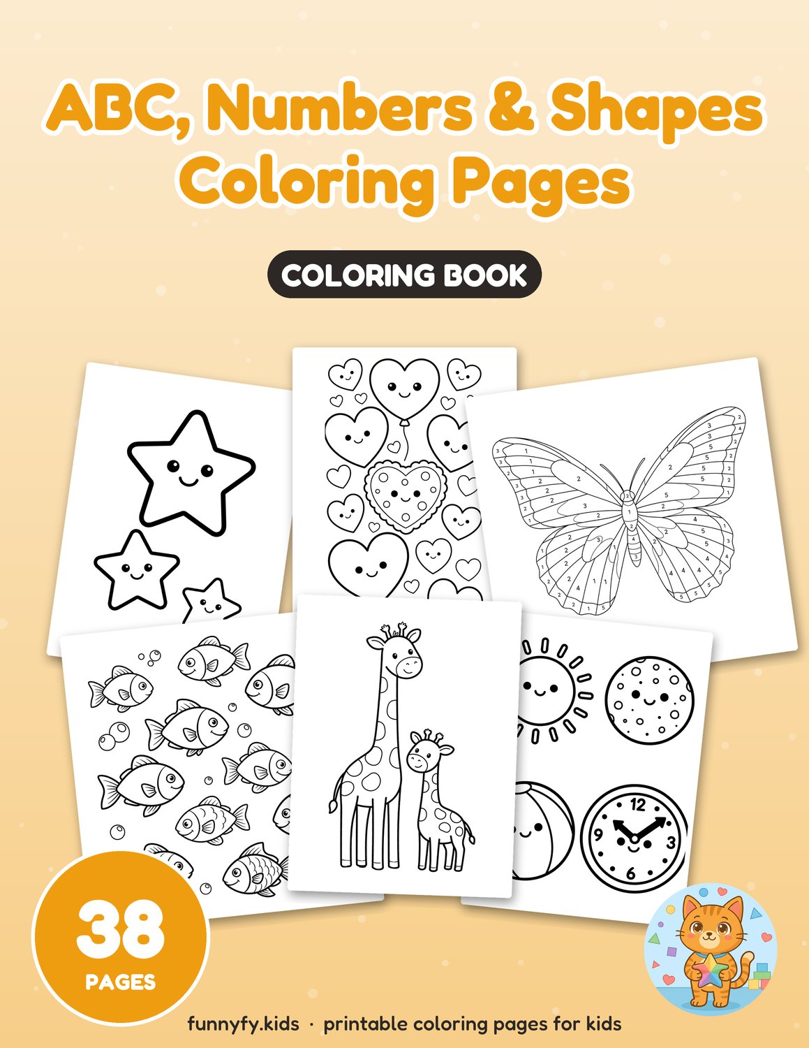 ABC, Numbers & Shapes printable coloring book cover