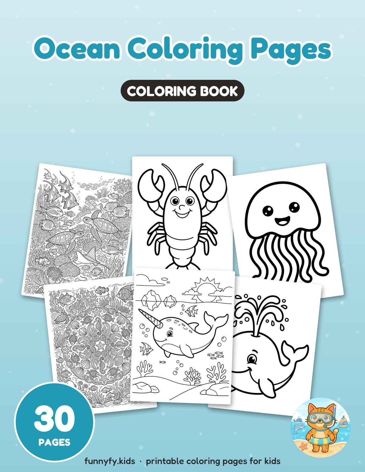 Ocean printable coloring book cover