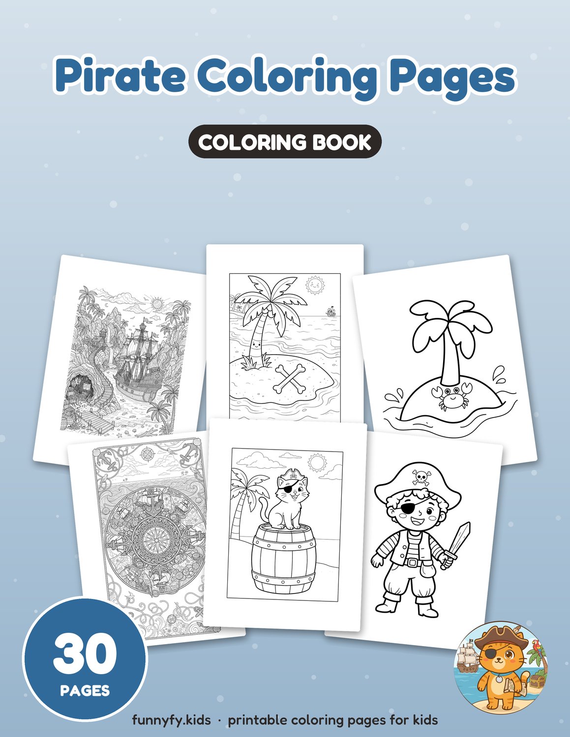 Pirate printable coloring book cover