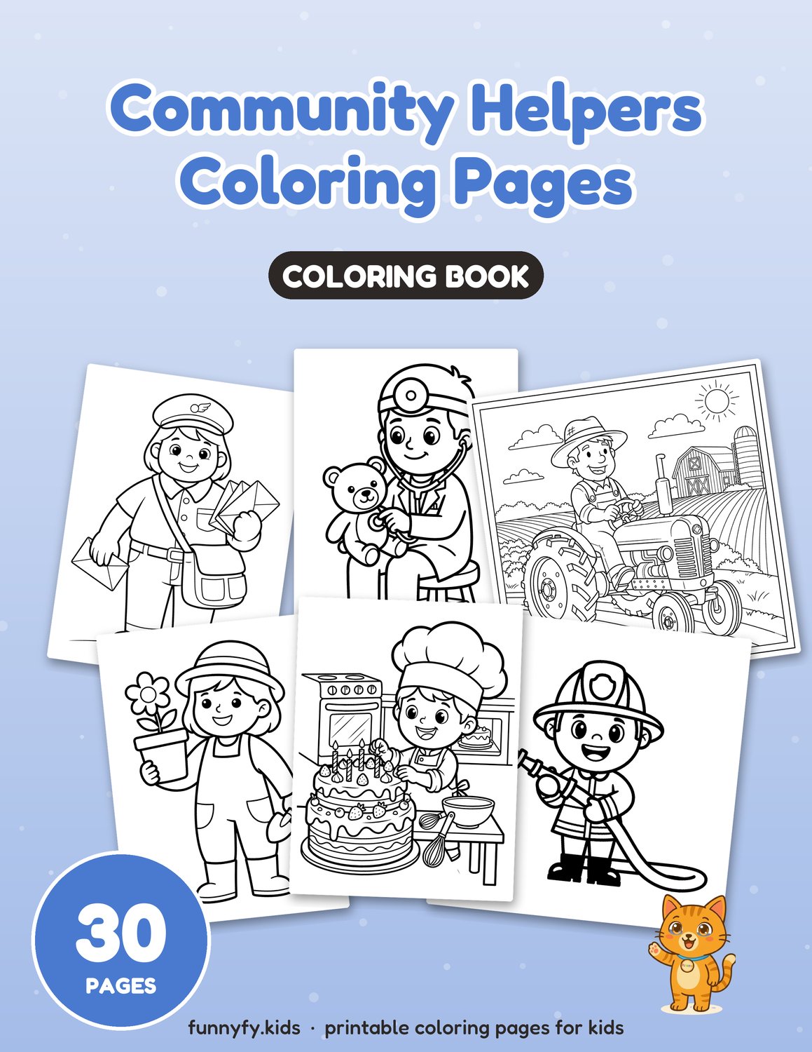 Community Helpers printable coloring book cover