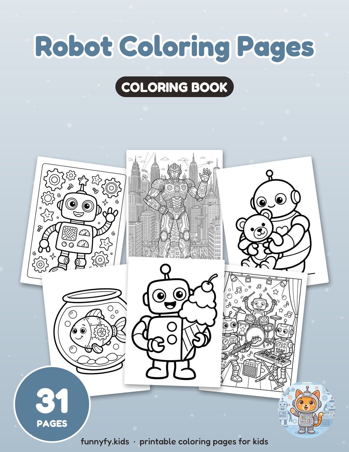 Robot printable coloring book cover